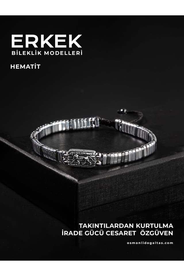 دستبند مردانه Osmanli Doğal Taş نقره 925 بافت هماتیت طبیعی طرح اسلان دستبند مردانه Osmanli Doğal Taş نقره 925 بافت هماتیت طبیعی طرح اسلان