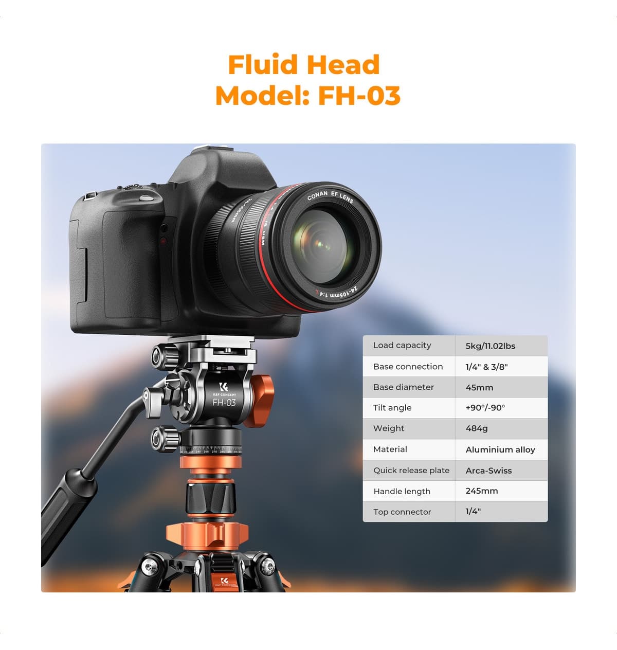 سهپایه K&F CONCEPT آلومینیومی 200 سانتیمتری مدل O234A7+FH-03 سهپایه K&F CONCEPT آلومینیومی 200 سانتیمتری مدل O234A7+FH-03
