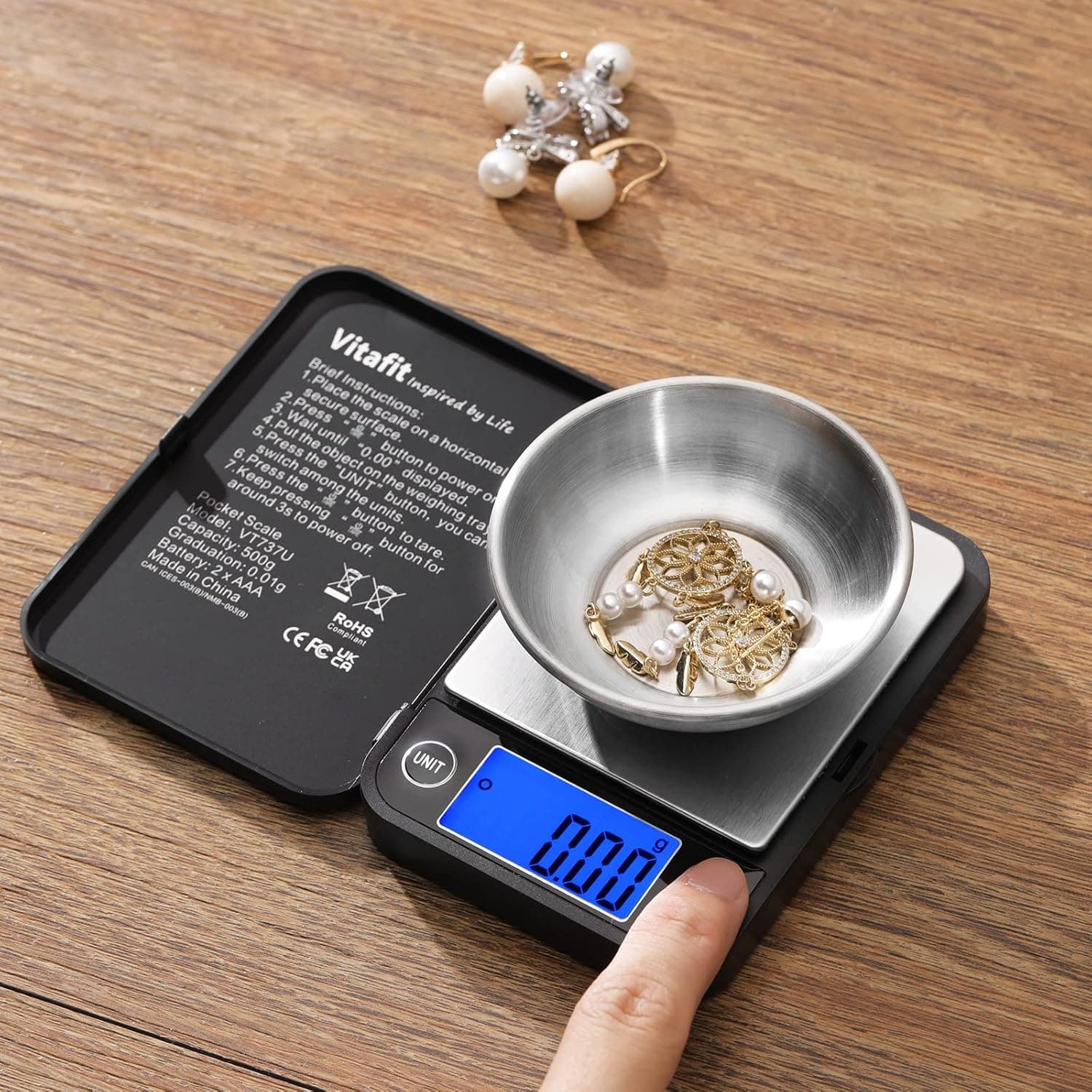 ترازوی جیبی دیجیتال Vitafit با ظرفیت 500g و دقت بالا 0.01g آبی ترازوی جیبی دیجیتال Vitafit با ظرفیت 500g و دقت بالا 0.01g آبی