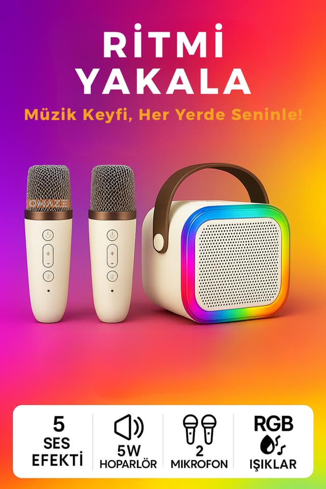 اسپیکر بلوتوثی کارائوکه Omaze با میکروفون نورپردازی RGB و ۵ افکت صوتی اسپیکر بلوتوثی کارائوکه Omaze با میکروفون نورپردازی RGB و ۵ افکت صوتی