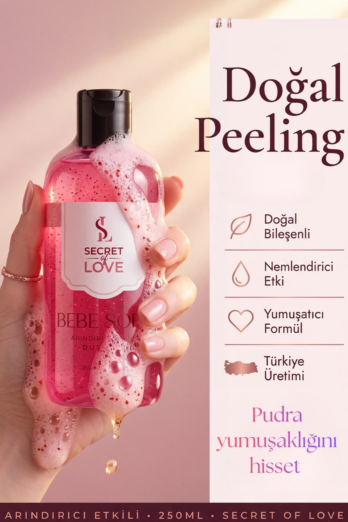 ژل دوش زنانه SECRET OF LOVE Bebe Soft پیلینگ پاککننده و مرطوبکننده 250 ml ژل دوش زنانه SECRET OF LOVE Bebe Soft پیلینگ پاککننده و مرطوبکننده 250 ml