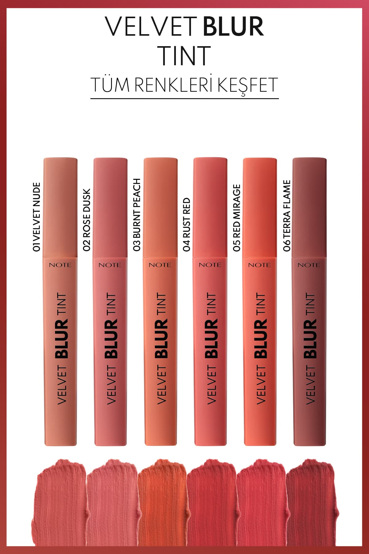 رژ لب مات مرطوبکننده Note Cosmetics قرمز با جلوه مخملی Velvet Blur Tint مدل 06 Terra Flame رژ لب مات مرطوبکننده Note Cosmetics قرمز با جلوه مخملی Velvet Blur Tint مدل 06 Terra Flame