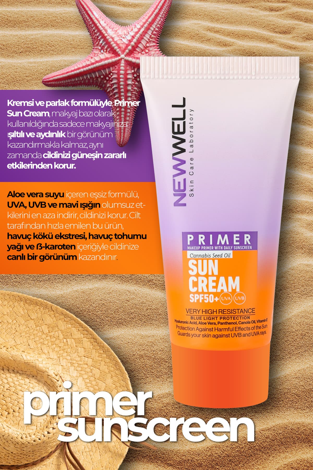 کرم ضدآفتاب پرایمر آرایشی New Well با SPF 50+ روشنکننده 50ML کرم ضدآفتاب پرایمر آرایشی New Well با SPF 50+ روشنکننده 50ML