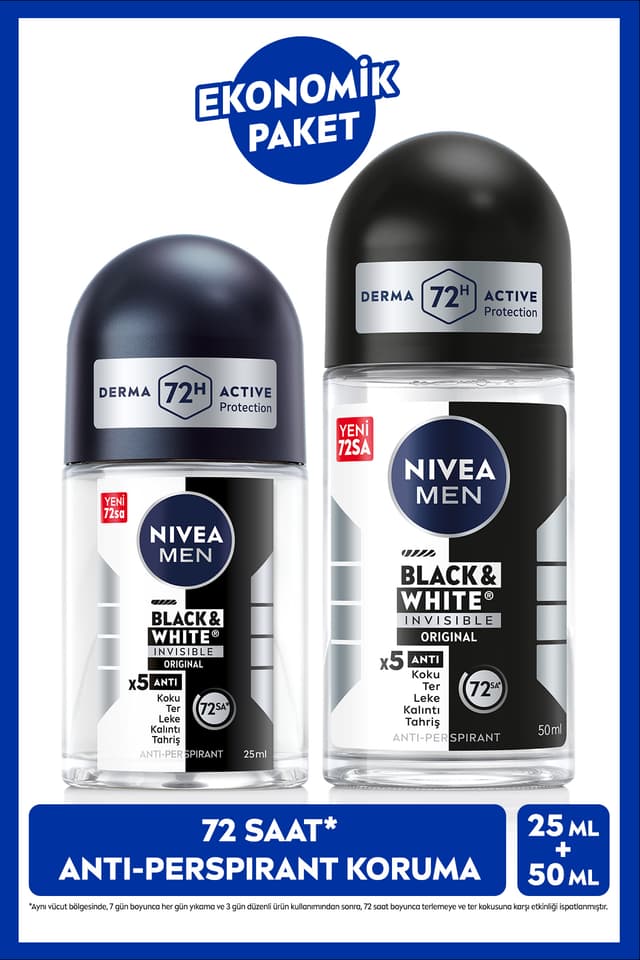دئودورانت رولآن مردانه NIVEA Black&White Invisible Original ضدلک 50ml و مینی 25ml دئودورانت رولآن مردانه NIVEA Black&White Invisible Original ضدلک 50ml و مینی 25ml