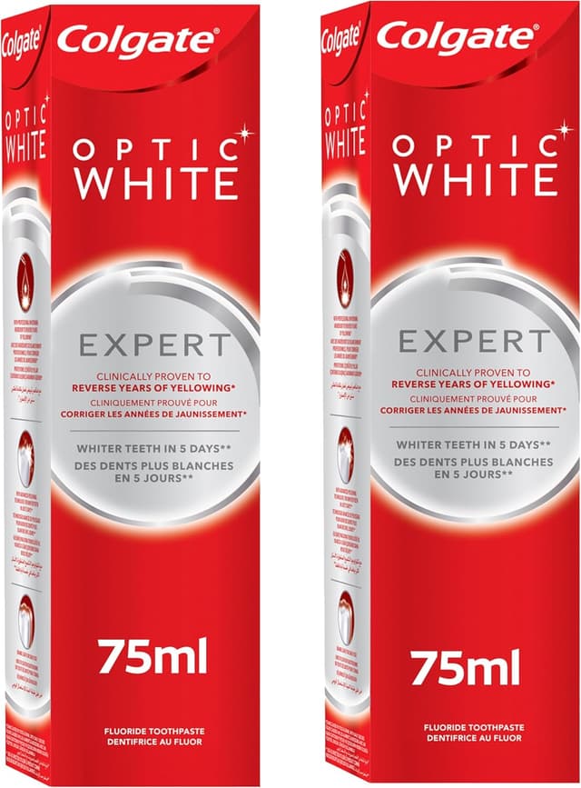 خمیر دندان سفیدکننده تخصصی Colgate Optic White بسته 2 عددی 2x75ml خمیر دندان سفیدکننده تخصصی Colgate Optic White بسته 2 عددی 2x75ml