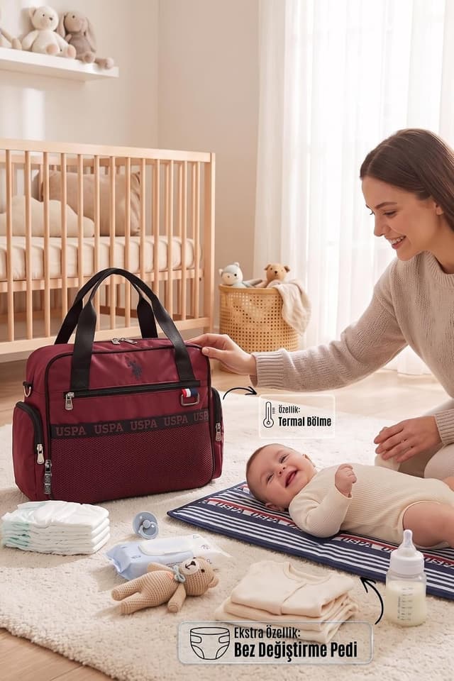 کیف لوازم مراقبت نوزاد مادران U.S. POLO ASSN بوردو مدل 21599 کیف لوازم مراقبت نوزاد مادران U.S. POLO ASSN بوردو مدل 21599