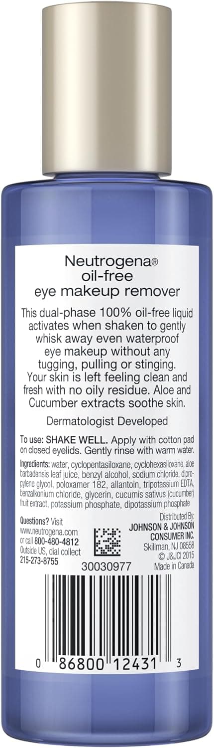 محلول پاککننده آرایش چشم مایع بدون روغن Neutrogena با آلوئهورا و عصاره خیار مناسب ریمل ضدآب 3.8 fl. oz محلول پاککننده آرایش چشم مایع بدون روغن Neutrogena با آلوئهورا و عصاره خیار مناسب ریمل ضدآب 3.8 fl. oz