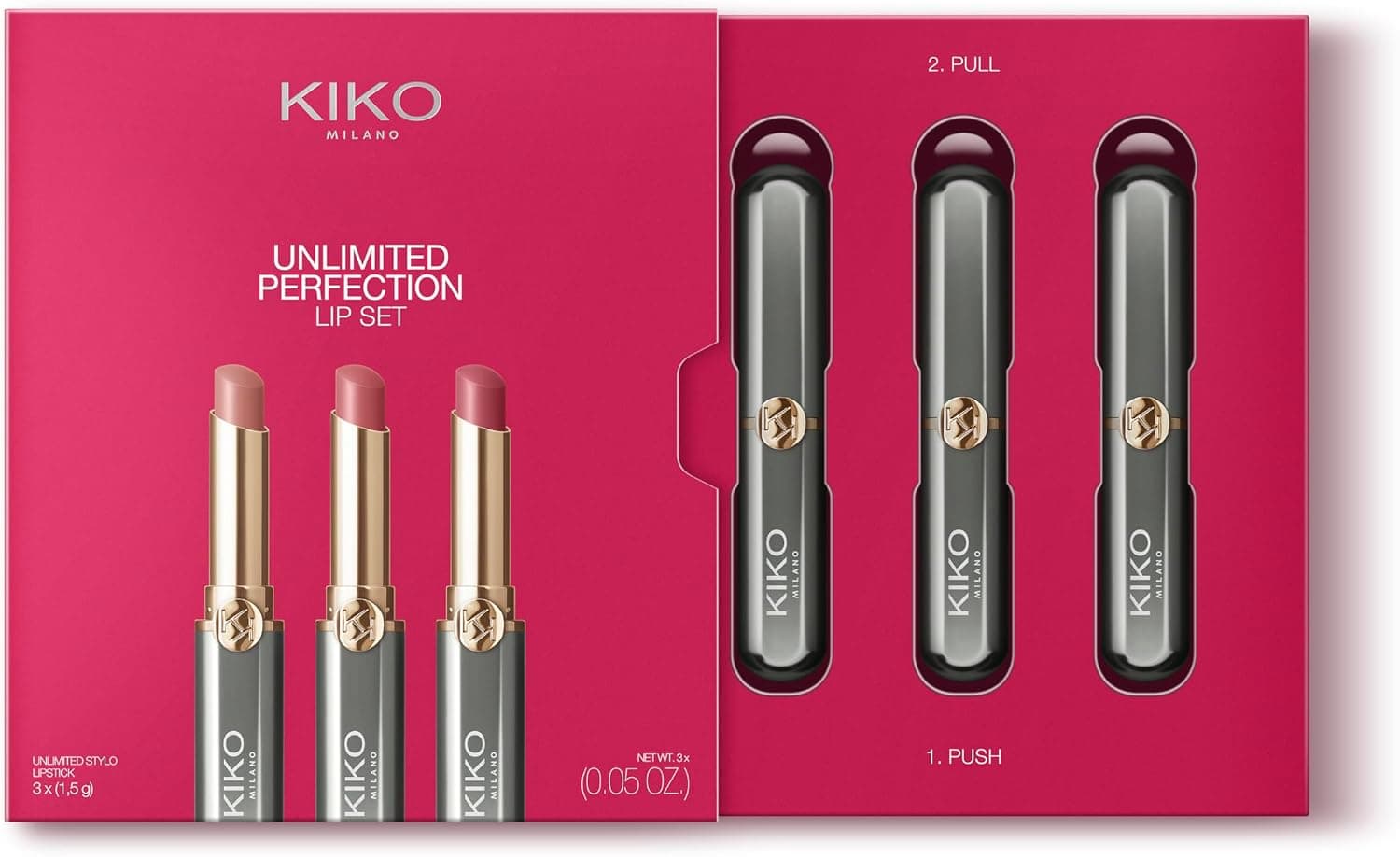 ست رژلب Kiko Milano Unlimited Perfection سهتایی کرمی بدون انتقال با ماندگاری طولانی مدل 01 ست رژلب Kiko Milano Unlimited Perfection سهتایی کرمی بدون انتقال با ماندگاری طولانی مدل 01