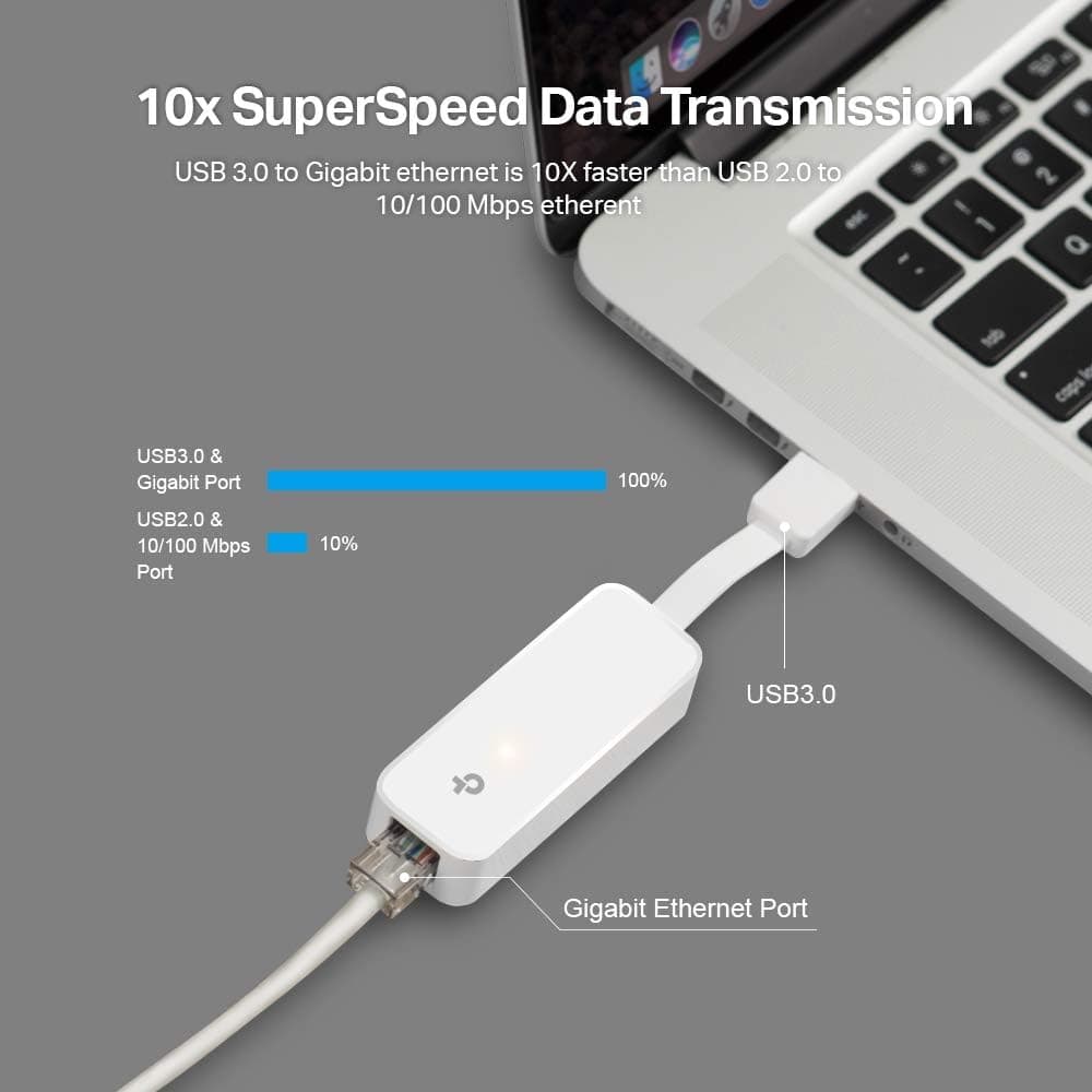 مبدل شبکه USB 3.0 به اترنت گیگابیتی TP-Link با درگاه RJ45 مدل UE300 مبدل شبکه USB 3.0 به اترنت گیگابیتی TP-Link با درگاه RJ45 مدل UE300