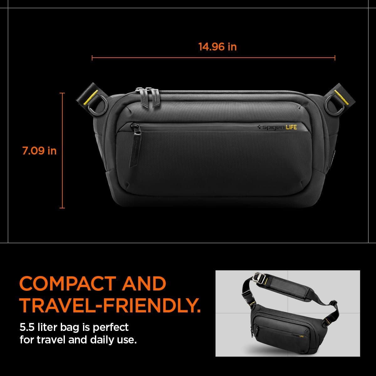 کیف کراسبادی Spigen Life Klasden مدل KD410 ضدآب Cordura مشکی کیف کراسبادی Spigen Life Klasden مدل KD410 ضدآب Cordura مشکی