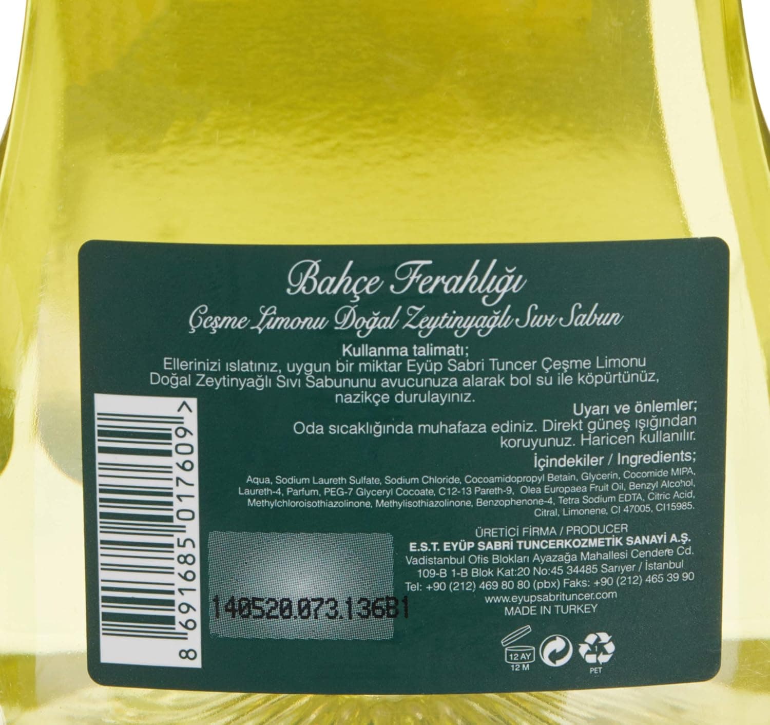 صابون مایع حاوی روغن زیتون طبیعی Eyup Sabri Tuncer مدل Çeşme Limonu بطری PET 1,5 L (1 x 1500 ml) صابون مایع حاوی روغن زیتون طبیعی Eyup Sabri Tuncer مدل Çeşme Limonu بطری PET 1,5 L (1 x 1500 ml)