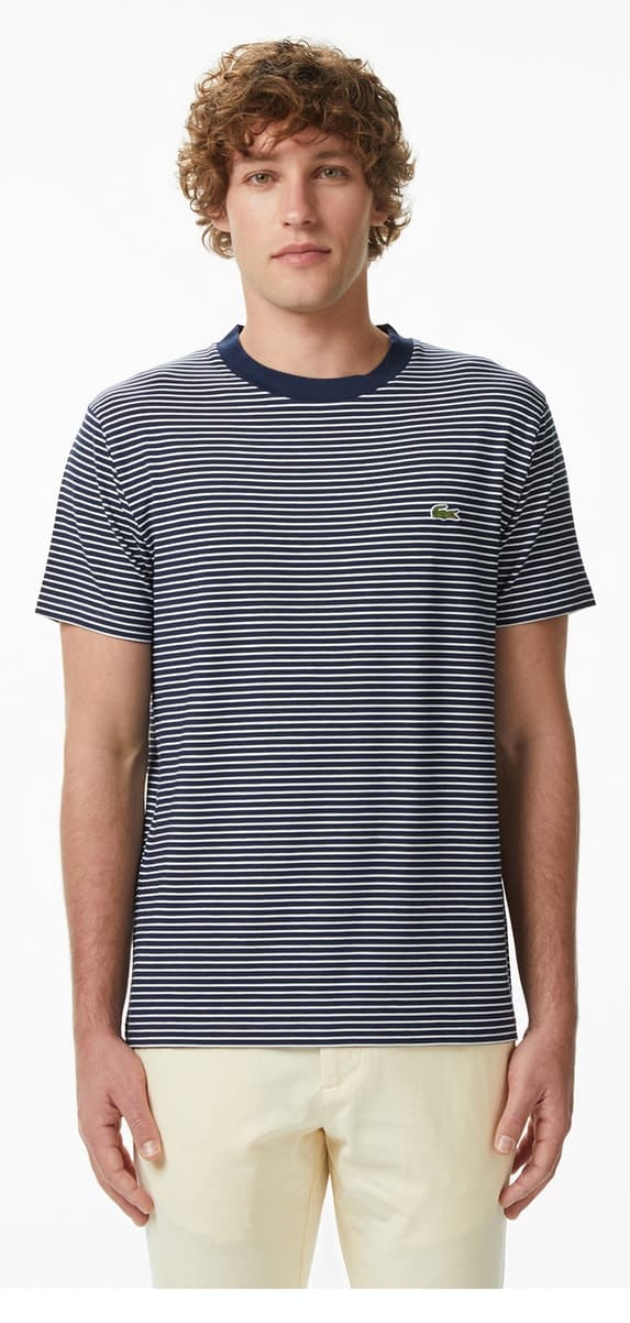 تیشرت مردانه Lacoste فیت معمولی یقه گرد راهراه سرمهای تیشرت مردانه Lacoste فیت معمولی یقه گرد راهراه سرمهای
