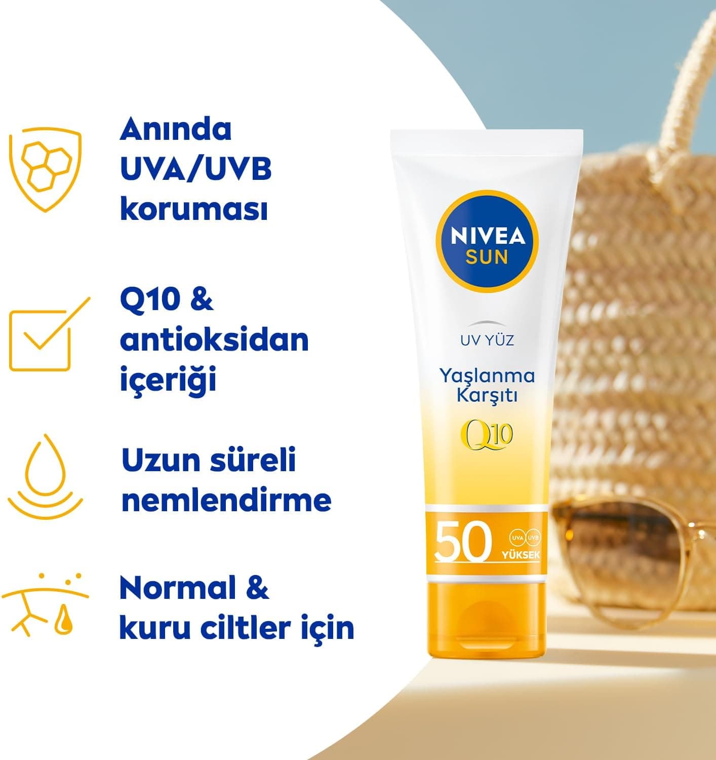 کرم ضد آفتاب صورت NIVEA SUN ضد پیری و لک Q10 SPF50 50 ml کرم ضد آفتاب صورت NIVEA SUN ضد پیری و لک Q10 SPF50 50 ml