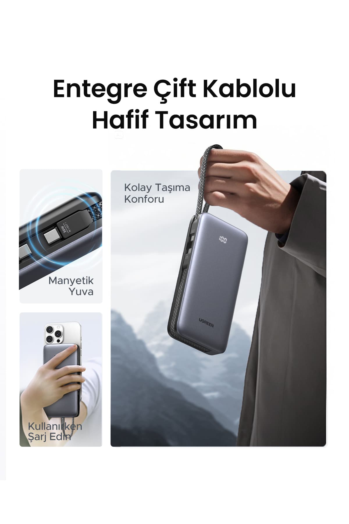 پاوربانک Ugreen با ظرفیت 20.000 mAh و توان 30W، دارای 2 کابل داخلی و شارژ سریع مدل 55985B پاوربانک Ugreen با ظرفیت 20.000 mAh و توان 30W، دارای 2 کابل داخلی و شارژ سریع مدل 55985B