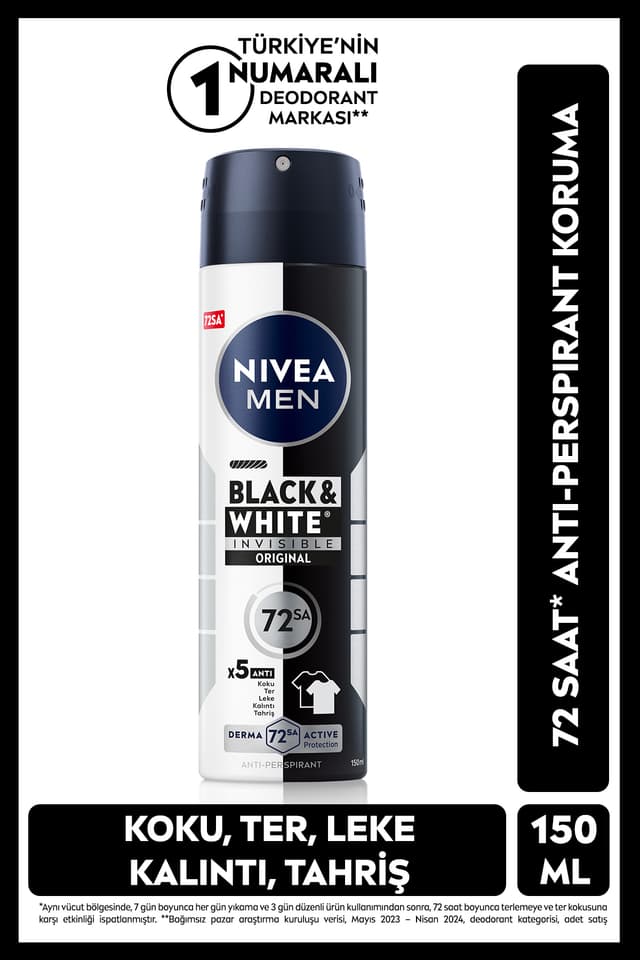 اسپری دئودورانت مردانه NIVEA مدل Black&White Invisible Original ضدتعریق 72 ساعت بدون الکل اسپری دئودورانت مردانه NIVEA مدل Black&White Invisible Original ضدتعریق 72 ساعت بدون الکل