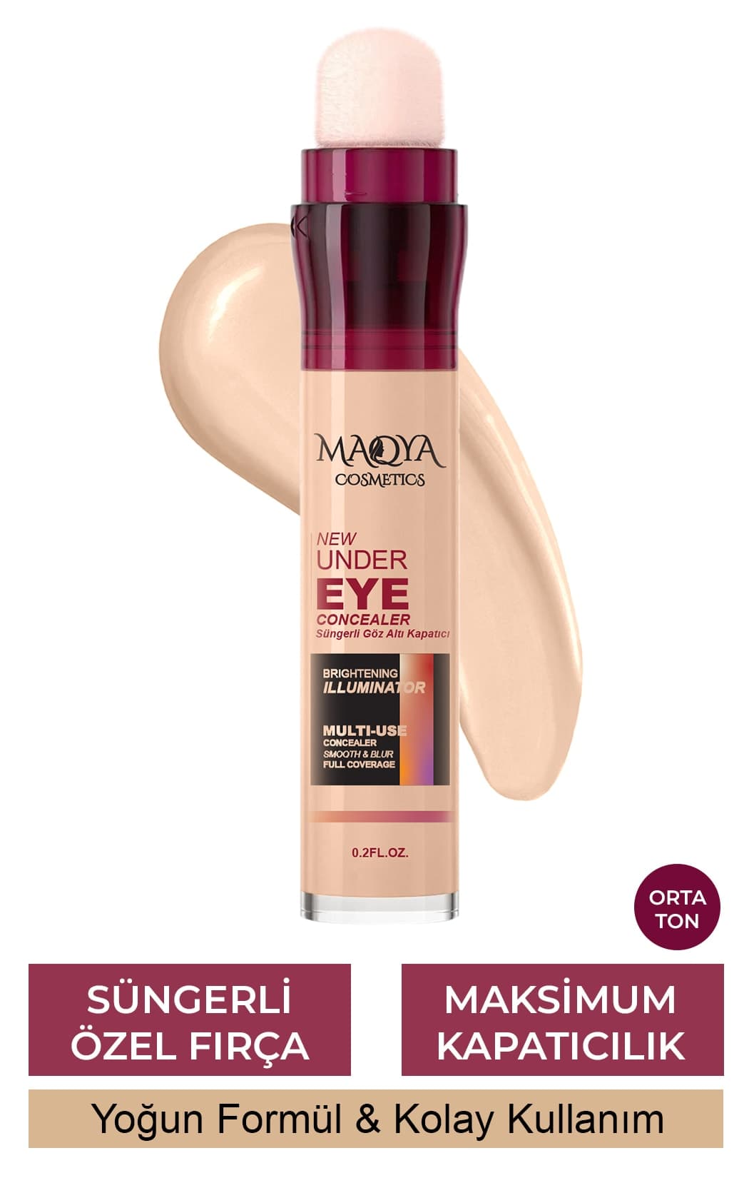 کانسیلر MAQYA Cosmetics پوشش قوی، مغذی و روشنکننده زیر چشم با اسفنج رنگ متوسط کانسیلر MAQYA Cosmetics پوشش قوی، مغذی و روشنکننده زیر چشم با اسفنج رنگ متوسط