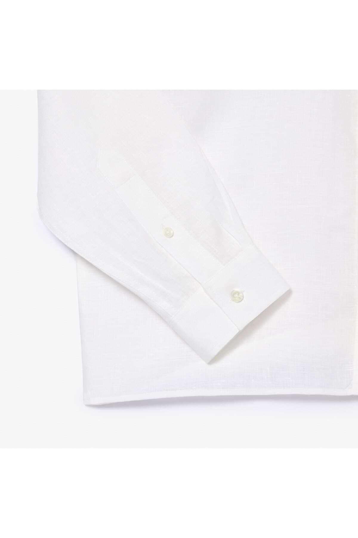 پیراهن مردانه Lacoste کتان سفید یقه دکمهدار فیت معمولی پیراهن مردانه Lacoste کتان سفید یقه دکمهدار فیت معمولی