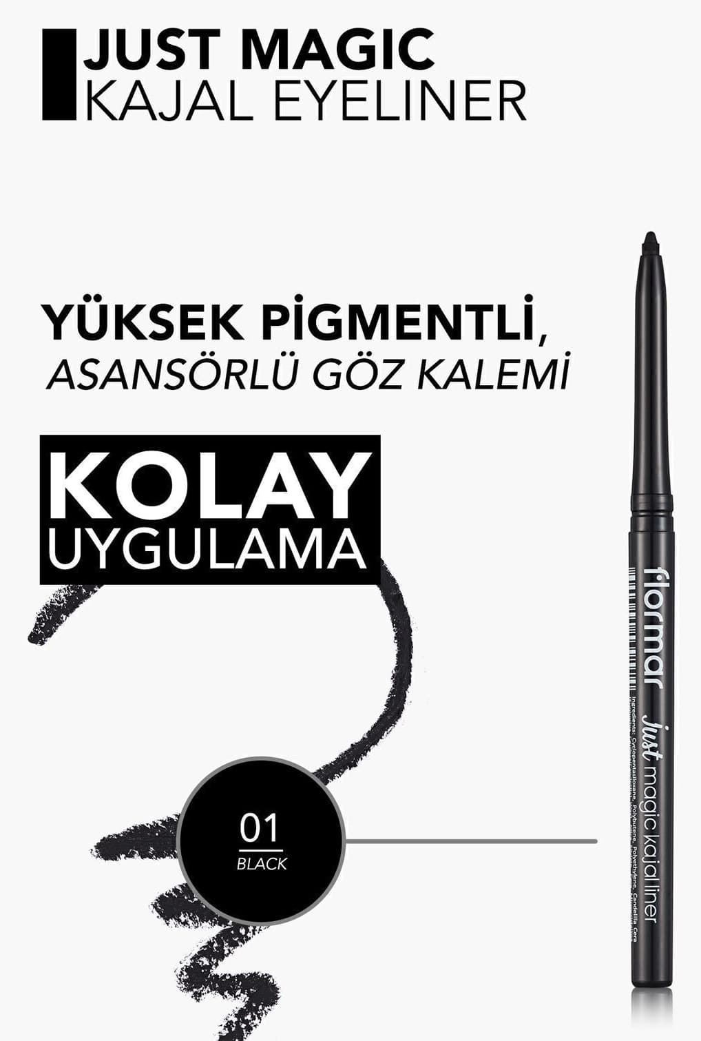 مداد چشم Flormar بافت نرم Just Magic Kajal Liner مدل 001 Black مداد چشم Flormar بافت نرم Just Magic Kajal Liner مدل 001 Black