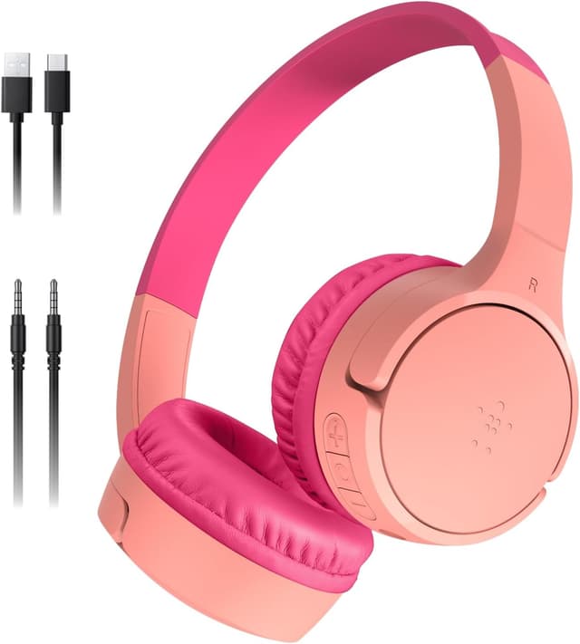 هدفون بیسیم کودک Belkin SoundForm Mini صورتی با میکروفون داخلی و 30 ساعت پخش هدفون بیسیم کودک Belkin SoundForm Mini صورتی با میکروفون داخلی و 30 ساعت پخش
