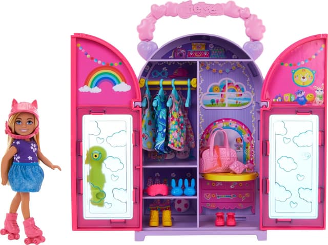 ست بازی عروسک و کمد Barbie Chelsea با ۱۵ تکه لباس و لوازم جانبی، تاشو ست بازی عروسک و کمد Barbie Chelsea با ۱۵ تکه لباس و لوازم جانبی، تاشو