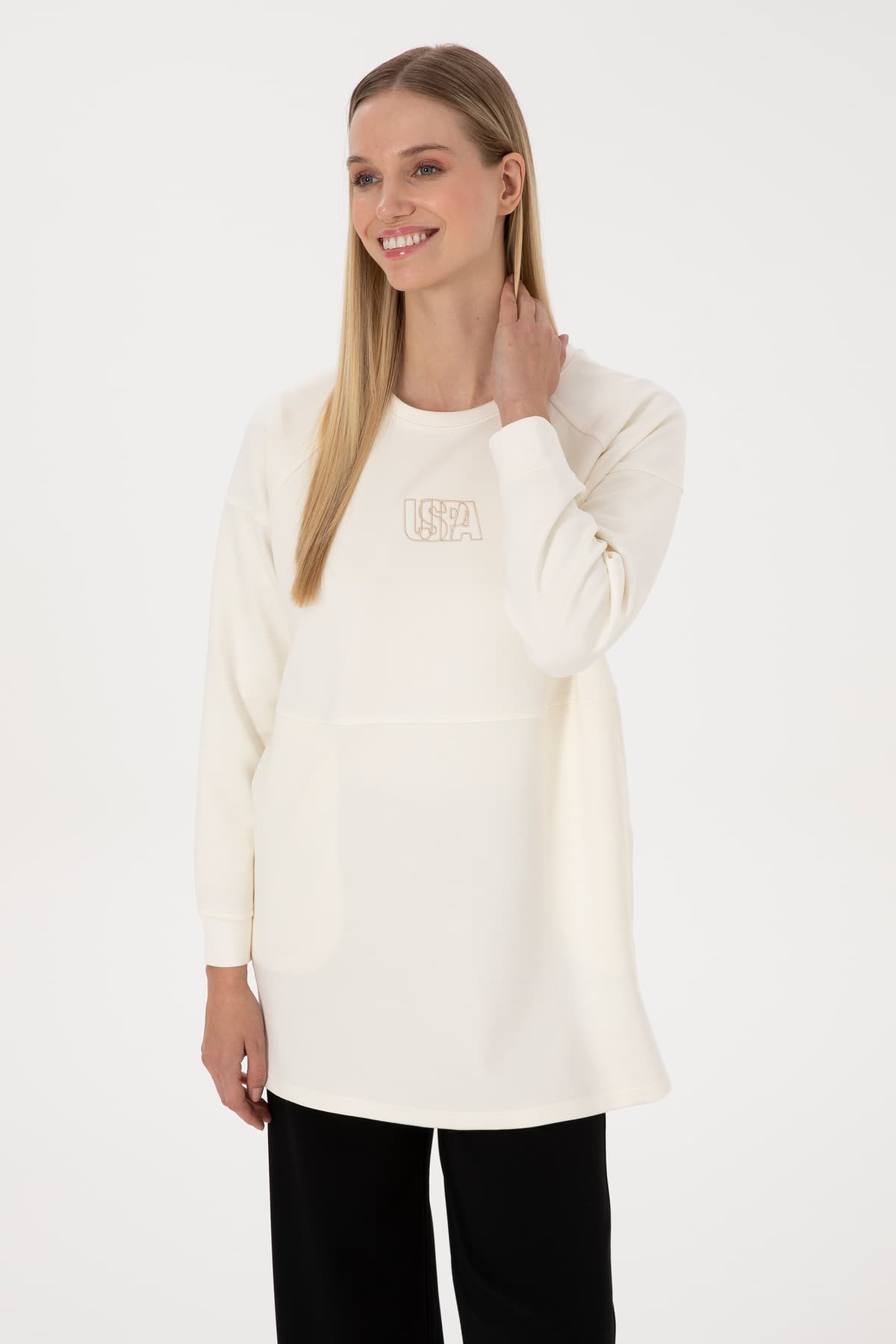 سوئیشرت زنانه U.S. Polo Assn. کرم بلند یقه گرد مدل 50315623-VR256 سوئیشرت زنانه U.S. Polo Assn. کرم بلند یقه گرد مدل 50315623-VR256