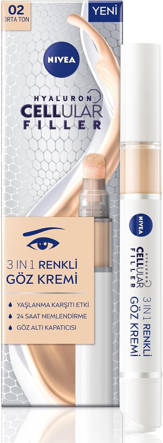 کرم دور چشم رنگی NIVEA Hyaluron Cellular Filler، تناژ متوسط، پوشاننده تیرگی زیر چشم، مرطوبکننده 4 ml کرم دور چشم رنگی NIVEA Hyaluron Cellular Filler، تناژ متوسط، پوشاننده تیرگی زیر چشم، مرطوبکننده 4 ml