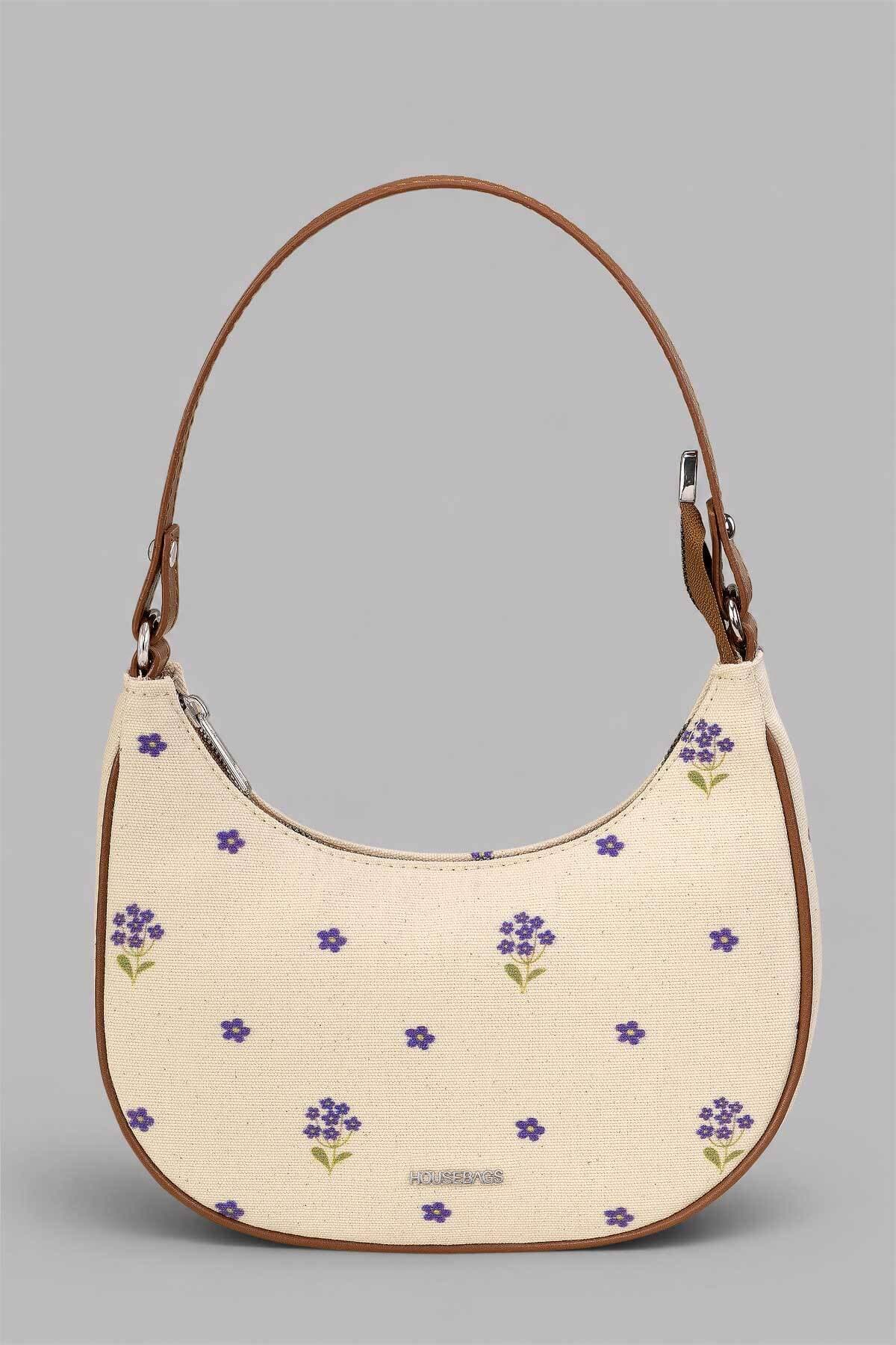 کیف دوشی زنانه Housebags هوبو نیمماه کانواس گلدار آبی مدل Blue Bloom کیف دوشی زنانه Housebags هوبو نیمماه کانواس گلدار آبی مدل Blue Bloom