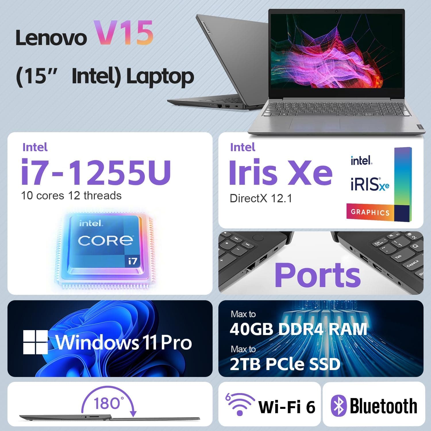 لپتاپ Lenovo پردازنده Intel Core i7-1255U رم 16GB حافظه 512GB مدل V15 لپتاپ Lenovo پردازنده Intel Core i7-1255U رم 16GB حافظه 512GB مدل V15