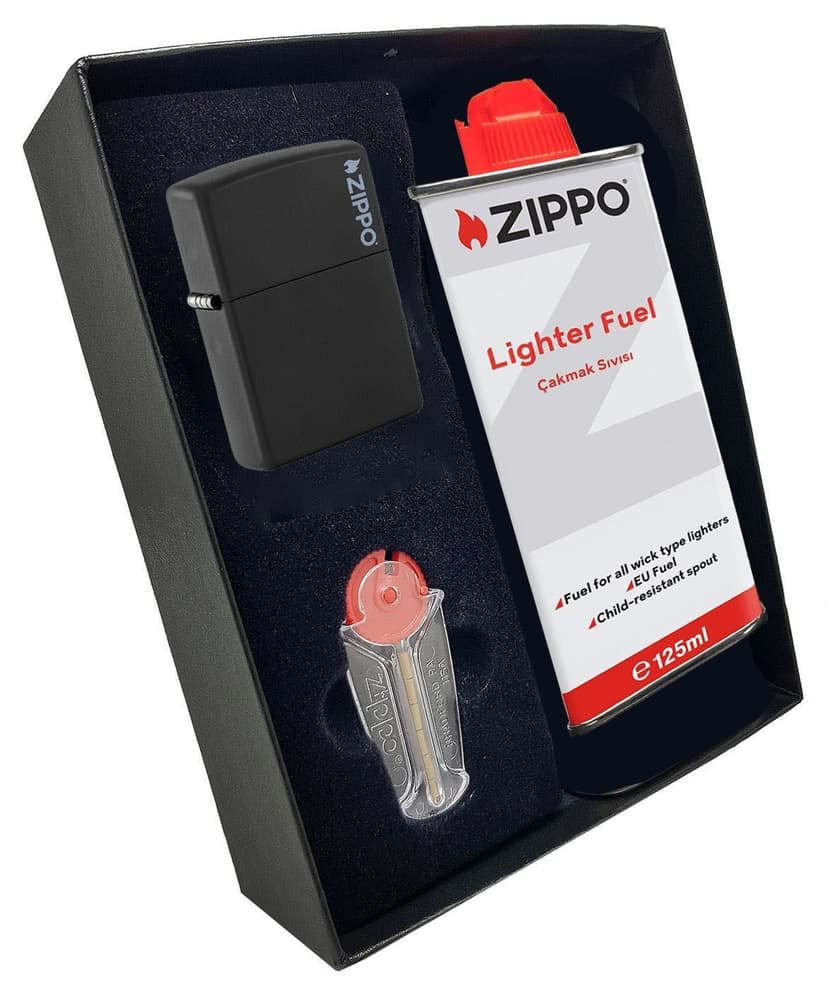فندک Zippo مات مشکی با جعبه هدیه ست بنزینی سنگ مدل du10sy فندک Zippo مات مشکی با جعبه هدیه ست بنزینی سنگ مدل du10sy