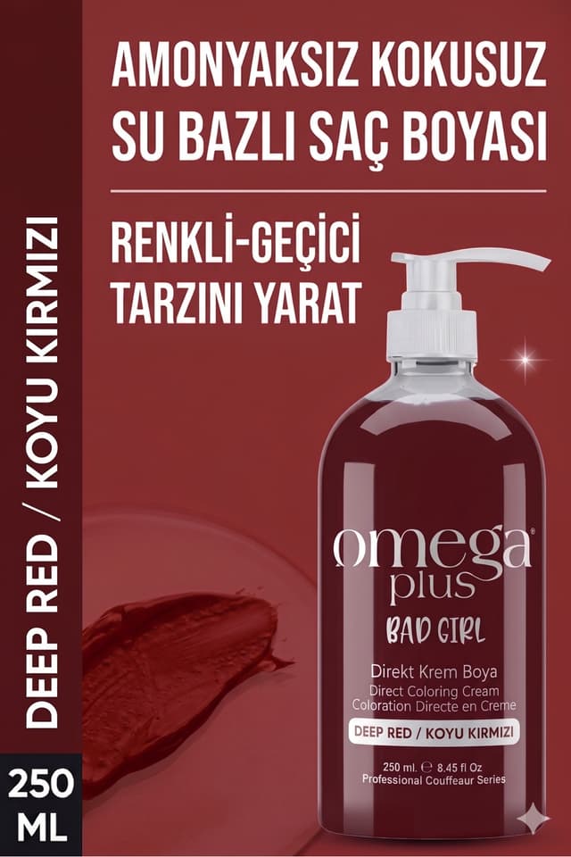 رنگ موی موقت بدون آمونیاک Omega Plus Bad Girl قرمز تیره 250 ml رنگ موی موقت بدون آمونیاک Omega Plus Bad Girl قرمز تیره 250 ml