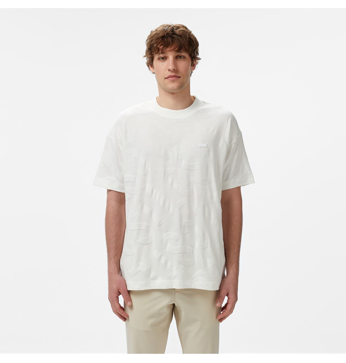تیشرت مردانه Lacoste یقه گرد طرحدار سفید تیشرت مردانه Lacoste یقه گرد طرحدار سفید