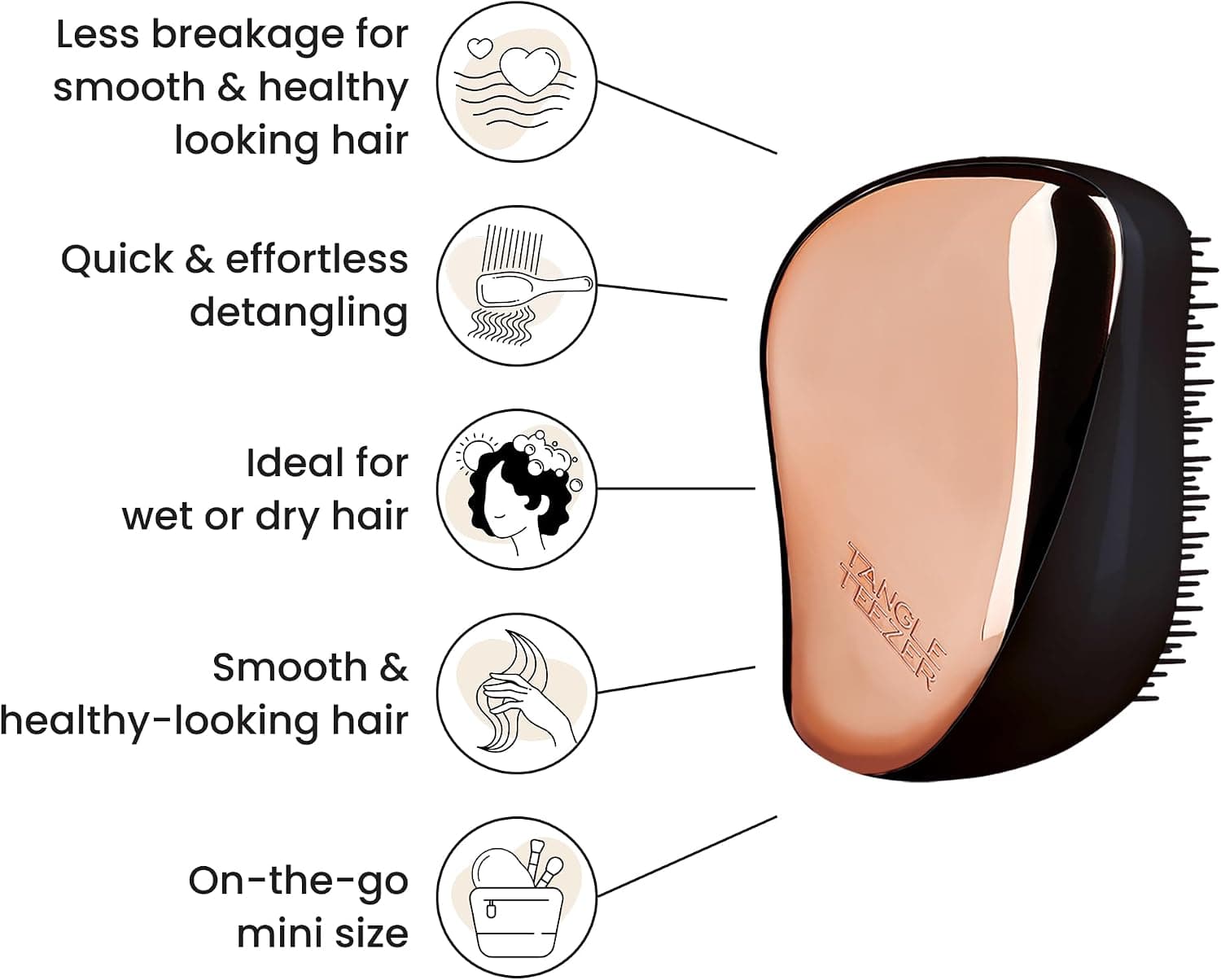 برس مو پسرانه Tangle Teezer Compact Styler رز گلد و مشکی سفری برس مو پسرانه Tangle Teezer Compact Styler رز گلد و مشکی سفری
