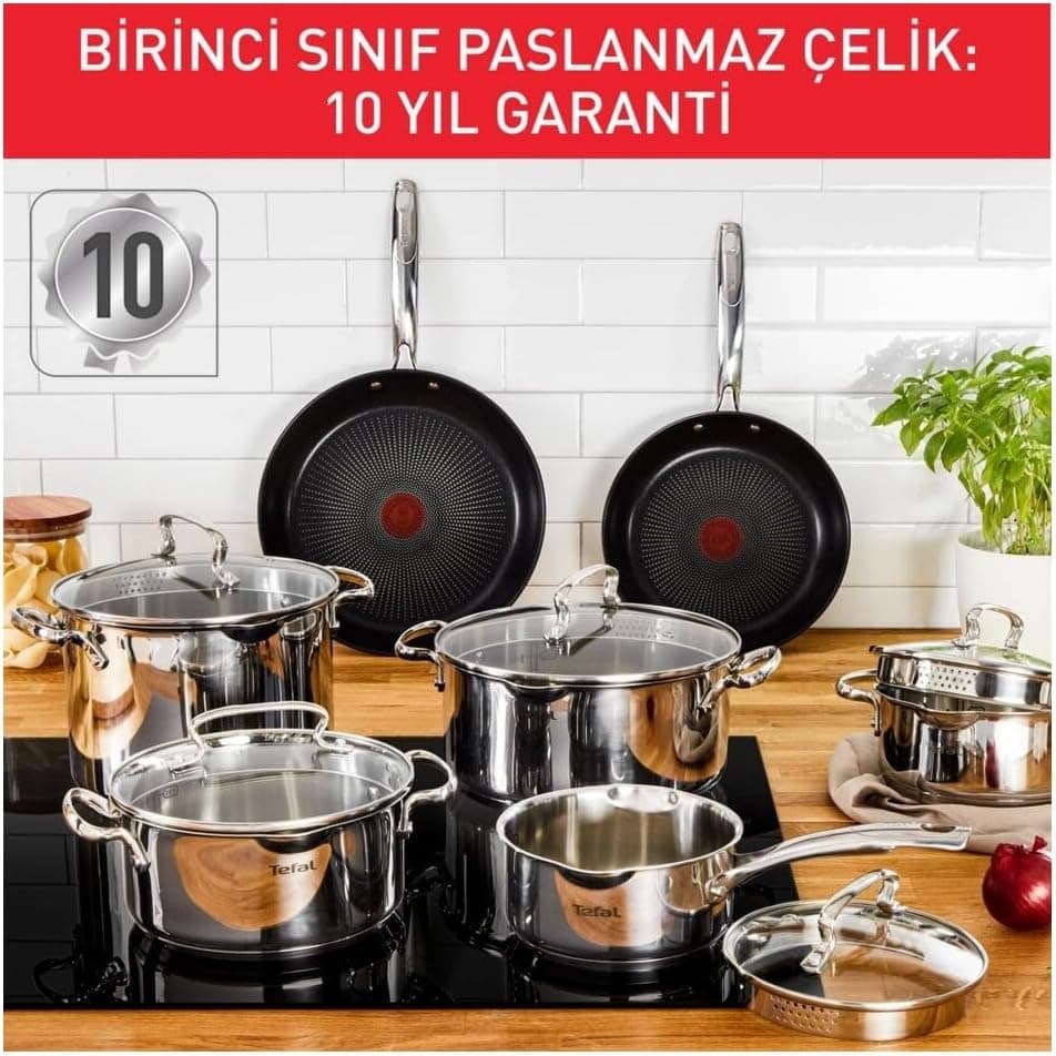 ست قابلمه استیل Tefal Duetto کف القایی 8 پارچه مدل 2100139450 ست قابلمه استیل Tefal Duetto کف القایی 8 پارچه مدل 2100139450