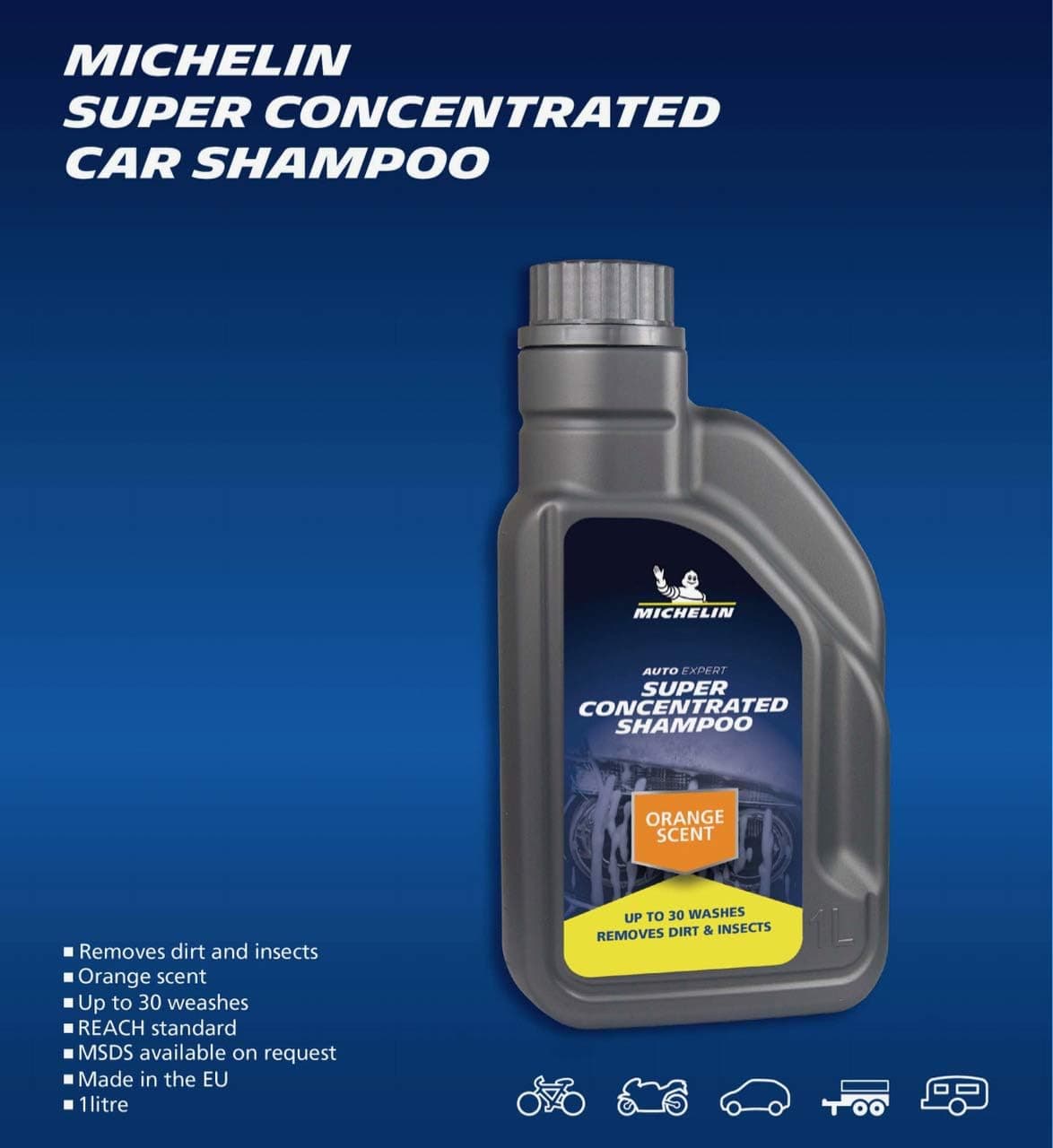 شامپو خودرو MICHELIN با رایحه پرتقال، سوپرکنسانتره 1Litre، 30 شستوشو مدل MC31456 شامپو خودرو MICHELIN با رایحه پرتقال، سوپرکنسانتره 1Litre، 30 شستوشو مدل MC31456