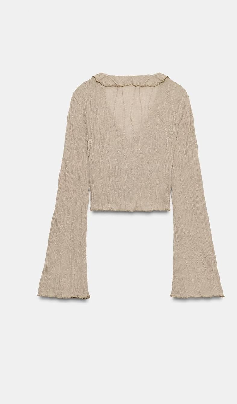 تاپ زنانه Zara بنددار چیندار کرمی سایز M تاپ زنانه Zara بنددار چیندار کرمی سایز M