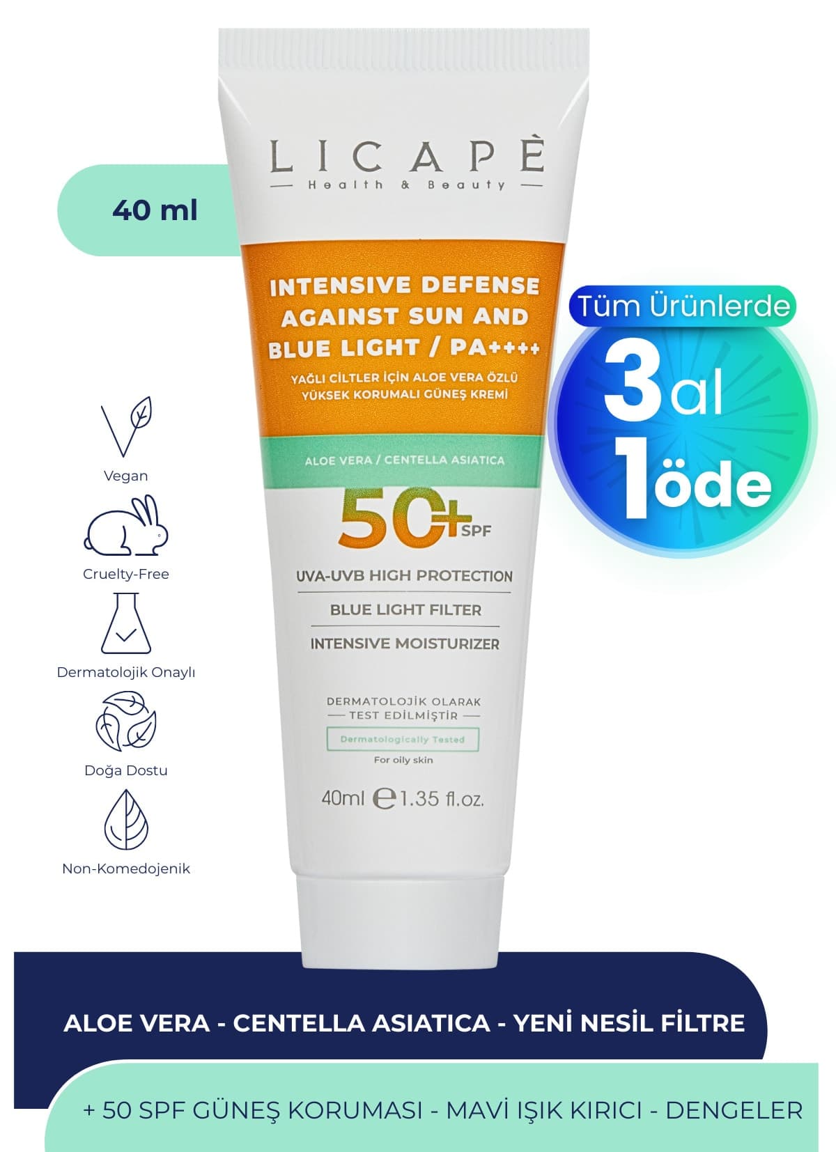 کرم ضد آفتاب Licape برای پوست چرب با آلوئه ورا فاکتور +50 40ml کرم ضد آفتاب Licape برای پوست چرب با آلوئه ورا فاکتور +50 40ml