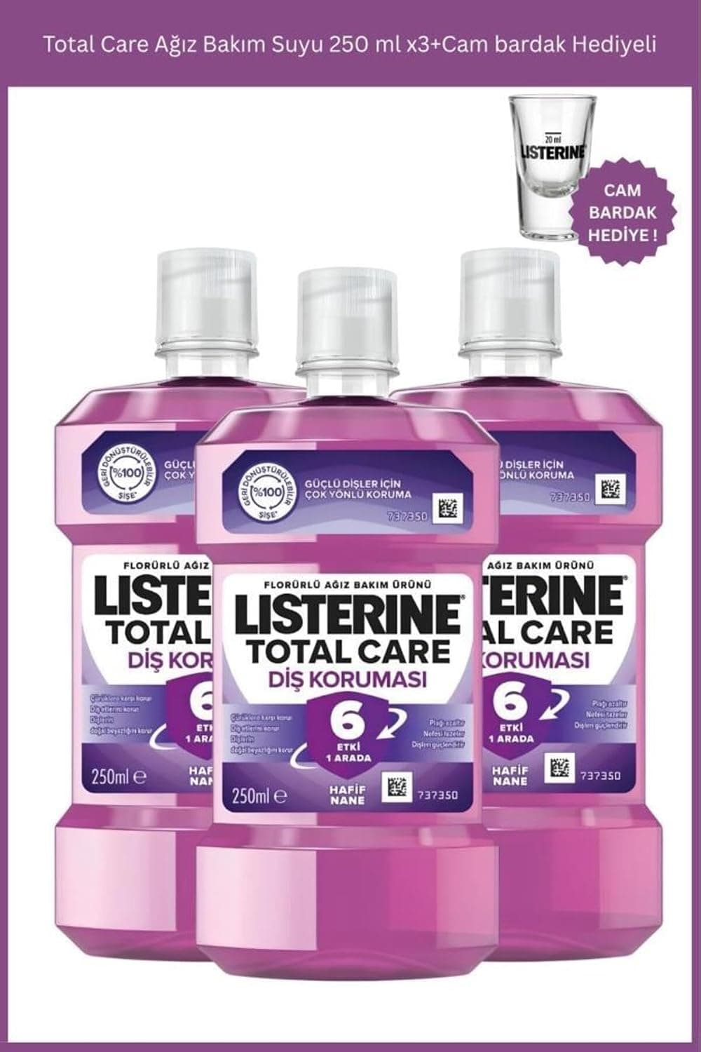 دهانشویه Listerine Total Care 250 Ml ×3 همراه با لیوان شیشهای هدیه دهانشویه Listerine Total Care 250 Ml ×3 همراه با لیوان شیشهای هدیه