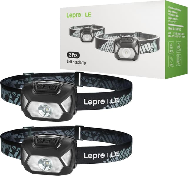 چراغ پیشانی 2 عددی Lepro LED ضدآب با نور سفید و قرمز، 6 حالته، 1300 Lux چراغ پیشانی 2 عددی Lepro LED ضدآب با نور سفید و قرمز، 6 حالته، 1300 Lux