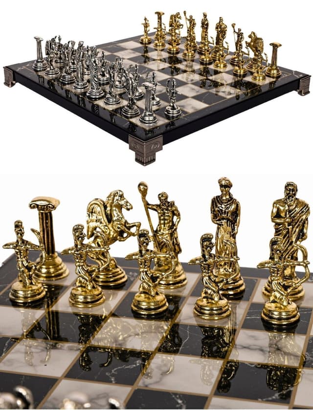 ست شطرنج فلزی Cooper Chess با صفحه شطرنج مرمری 25cm و مهرههای خدایان اساطیری و کمانداران رومی ست شطرنج فلزی Cooper Chess با صفحه شطرنج مرمری 25cm و مهرههای خدایان اساطیری و کمانداران رومی