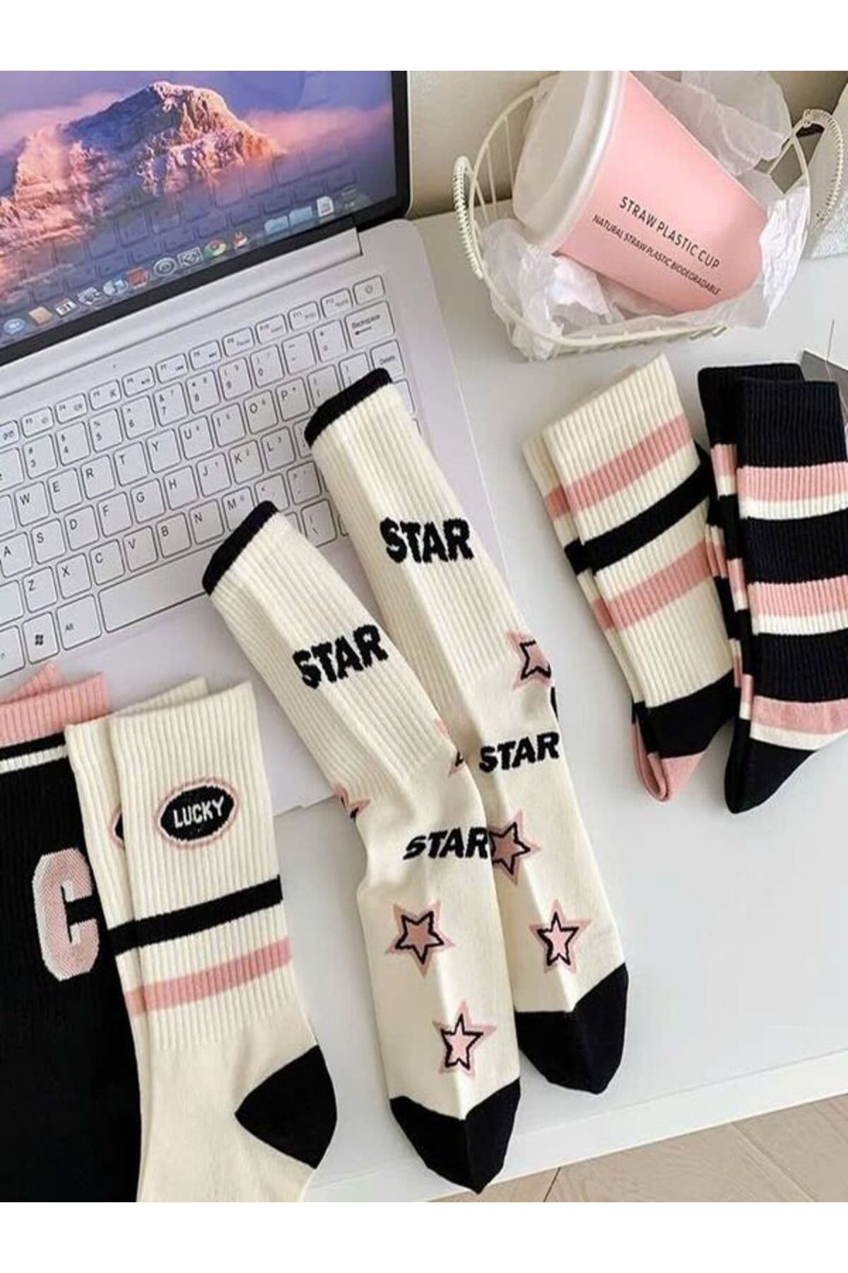 ست جوراب تنیس یونیسکس Sky Socks 5 عددی طرحدار صورتی-مشکی-کرم ست جوراب تنیس یونیسکس Sky Socks 5 عددی طرحدار صورتی-مشکی-کرم