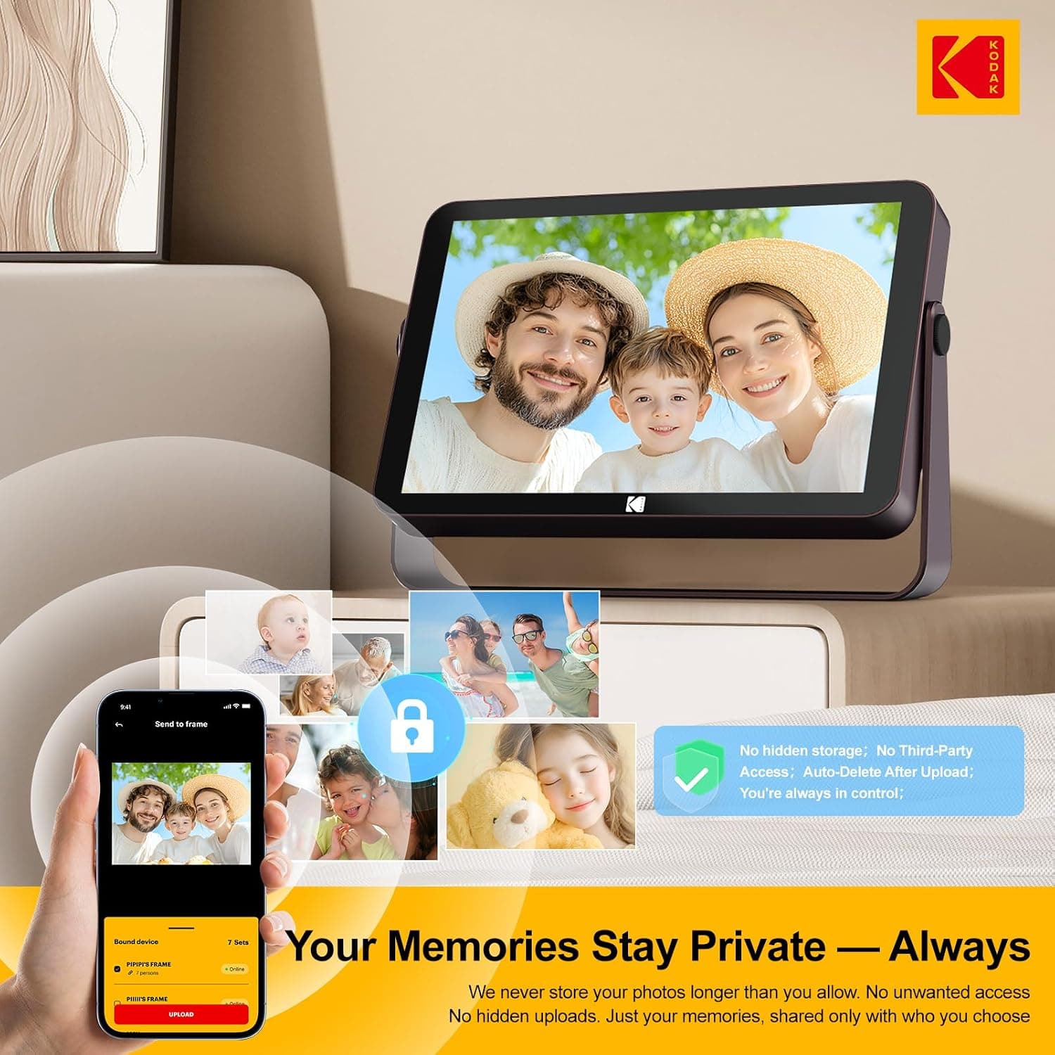 قاب عکس دیجیتال KODAK متصل به WiFi 6 با باتری داخلی و حافظه 64GB قاب عکس دیجیتال KODAK متصل به WiFi 6 با باتری داخلی و حافظه 64GB