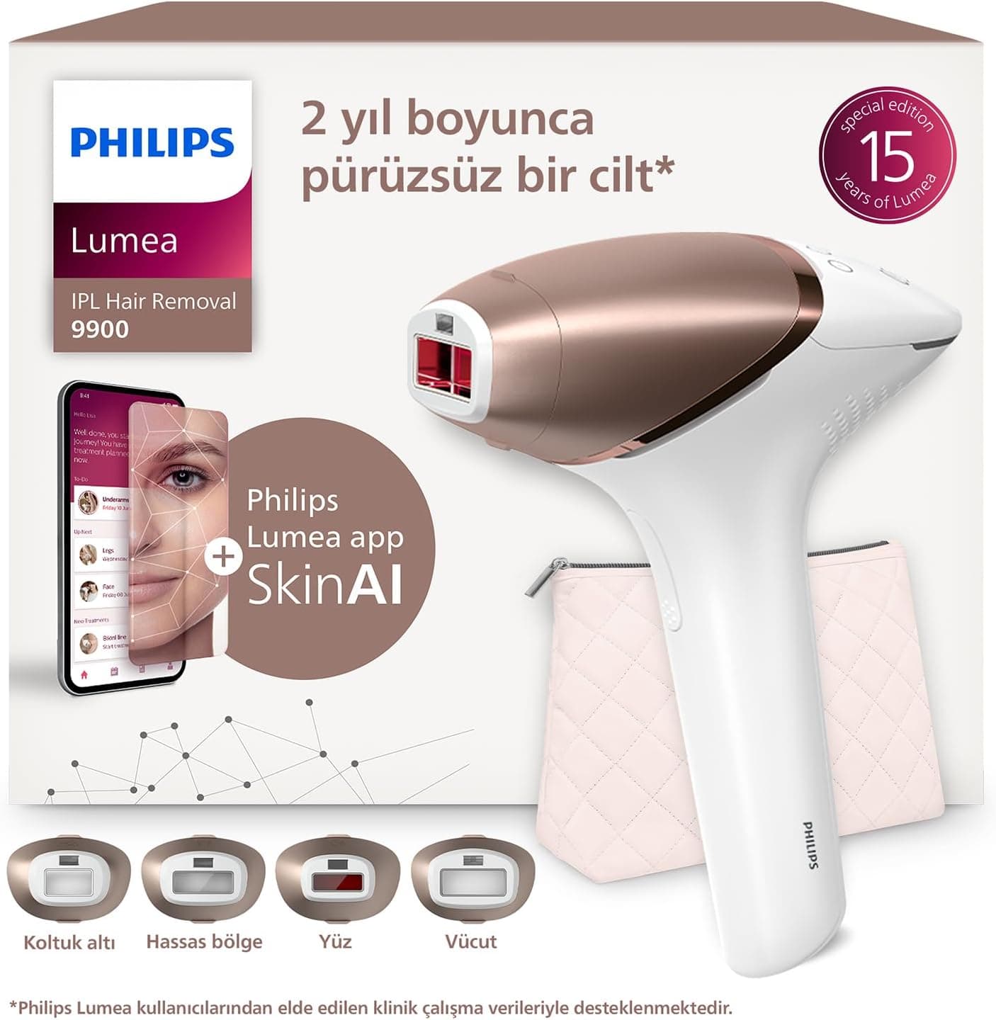 دستگاه IPL رفع موهای زائد PHILIPS سری 9900 با SkinAI، برای بدن، صورت، زیر بغل و بیکینی، 4 سری و کیف مدل BRI951/03 دستگاه IPL رفع موهای زائد PHILIPS سری 9900 با SkinAI، برای بدن، صورت، زیر بغل و بیکینی، 4 سری و کیف مدل BRI951/03