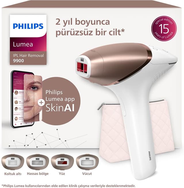 دستگاه IPL رفع موهای زائد PHILIPS سری 9900 با SkinAI، برای بدن، صورت، زیر بغل و بیکینی، 4 سری و کیف مدل BRI951/03 دستگاه IPL رفع موهای زائد PHILIPS سری 9900 با SkinAI، برای بدن، صورت، زیر بغل و بیکینی، 4 سری و کیف مدل BRI951/03