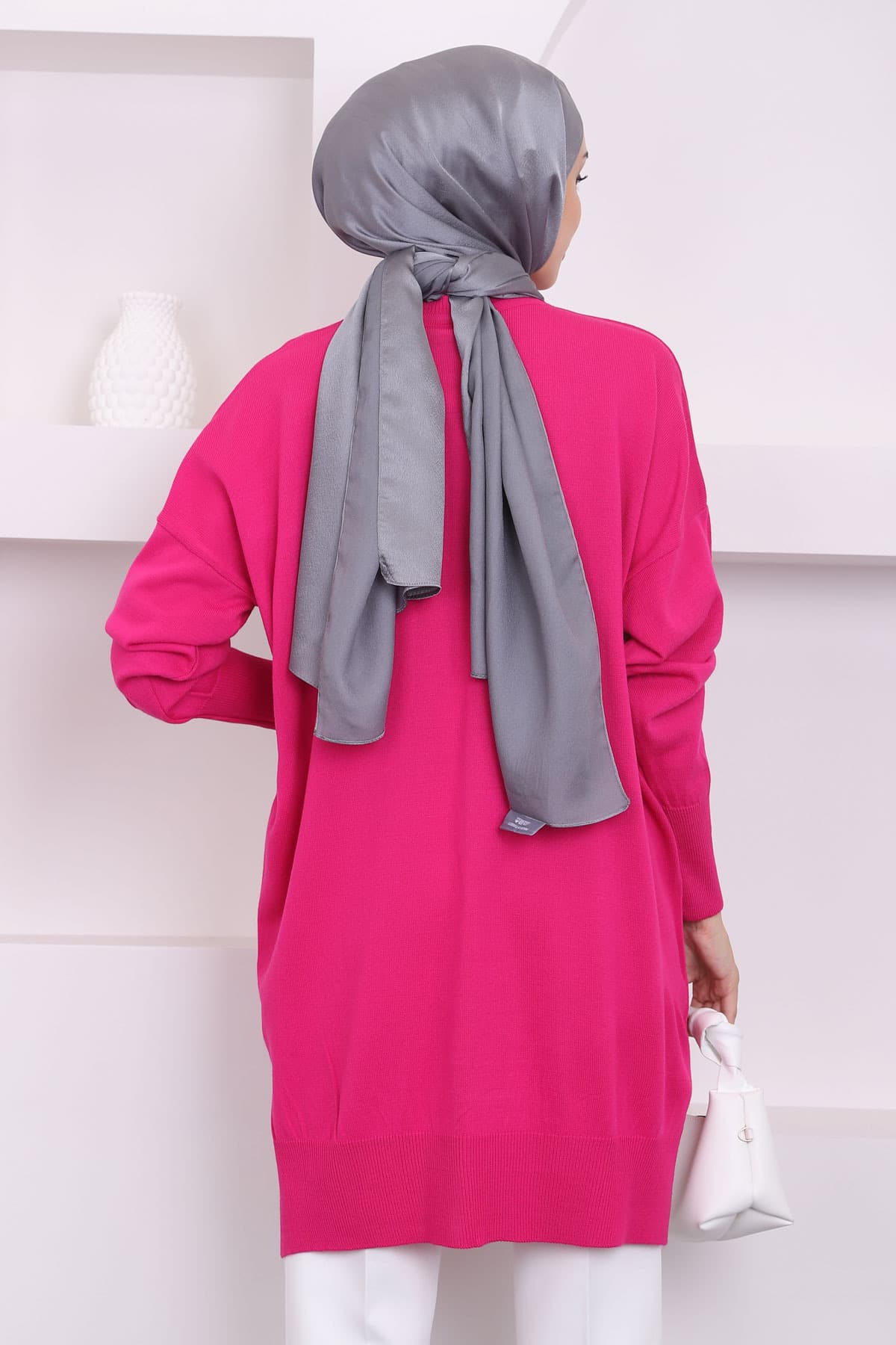 تونیک بافتنی زنانه İmajButik یقه گرد Merserize گشاد فوشیای تیره تونیک بافتنی زنانه İmajButik یقه گرد Merserize گشاد فوشیای تیره