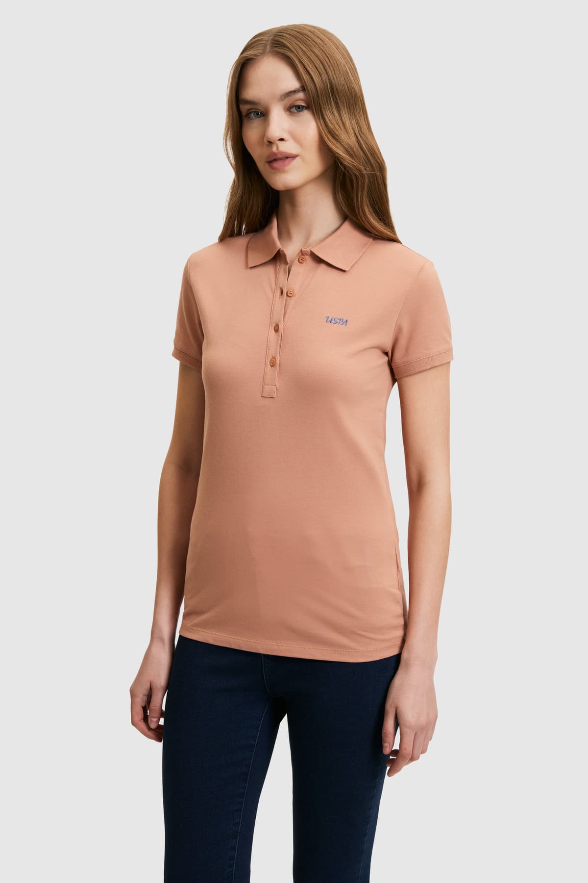 تیشرت زنانه یقه پولو U.S. Polo Assn. پودری ساده مدل 50323461-VR042 تیشرت زنانه یقه پولو U.S. Polo Assn. پودری ساده مدل 50323461-VR042