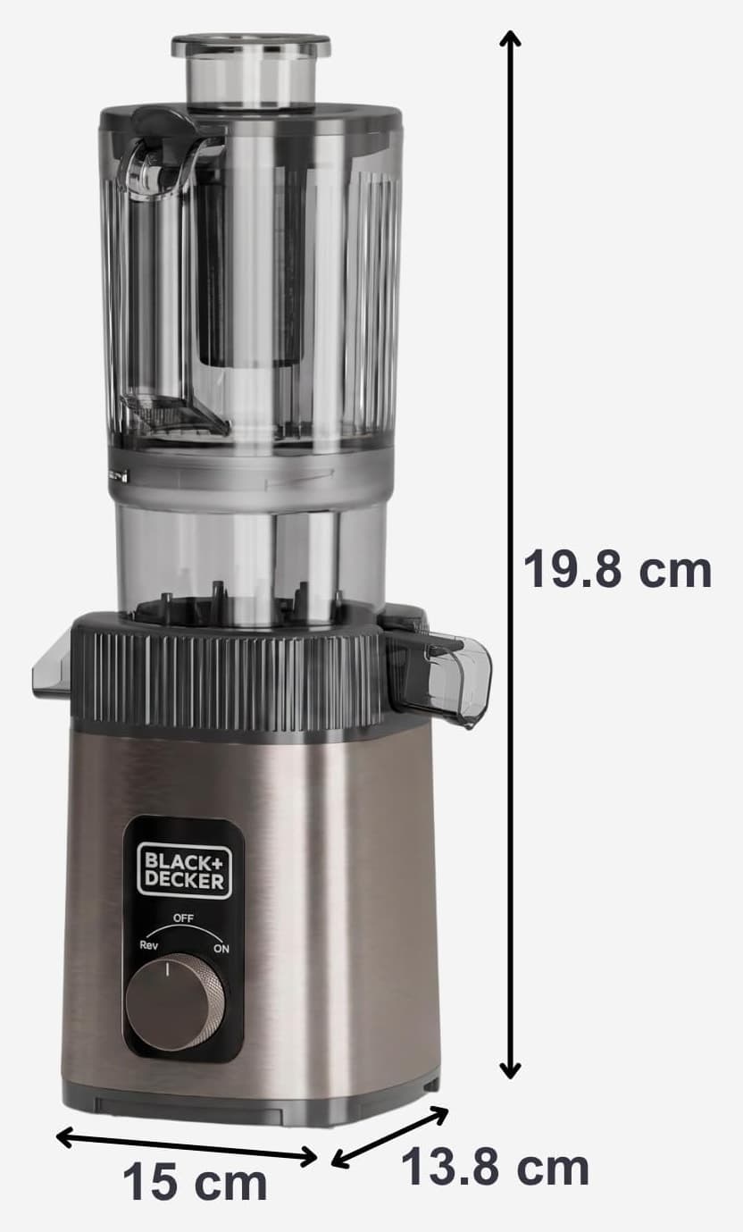 آبمیوهگیری آهسته BLACK+DECKER سرد پرس دهانه 110 mm بدون اکسیداسیون عملکرد معکوس 800 ml آبمیوهگیری آهسته BLACK+DECKER سرد پرس دهانه 110 mm بدون اکسیداسیون عملکرد معکوس 800 ml