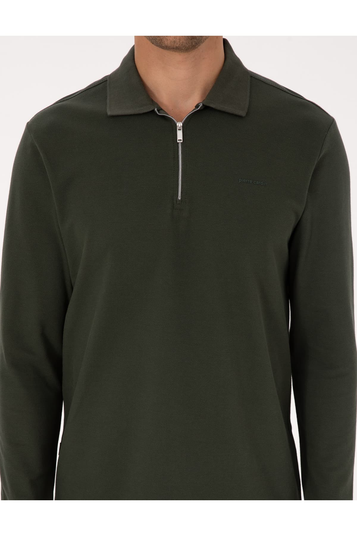 سوئیشرت مردانه Pierre Cardin اسلیم فیت سبز تیره یقه پولو زیپدار Basic Pike مدل 50314046-VR079 سوئیشرت مردانه Pierre Cardin اسلیم فیت سبز تیره یقه پولو زیپدار Basic Pike مدل 50314046-VR079