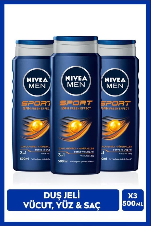 ژل حمام و دوش مردانه NIVEA MEN تازهکننده Sports 500ml بسته 3 عددی ژل حمام و دوش مردانه NIVEA MEN تازهکننده Sports 500ml بسته 3 عددی