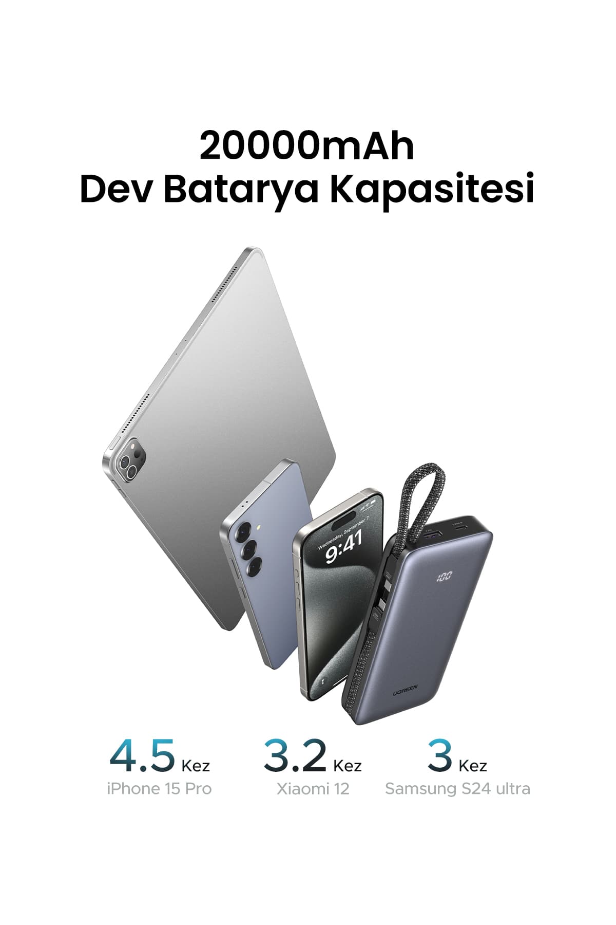 پاوربانک Ugreen با ظرفیت 20.000 mAh و توان 30W، دارای 2 کابل داخلی و شارژ سریع مدل 55985B پاوربانک Ugreen با ظرفیت 20.000 mAh و توان 30W، دارای 2 کابل داخلی و شارژ سریع مدل 55985B