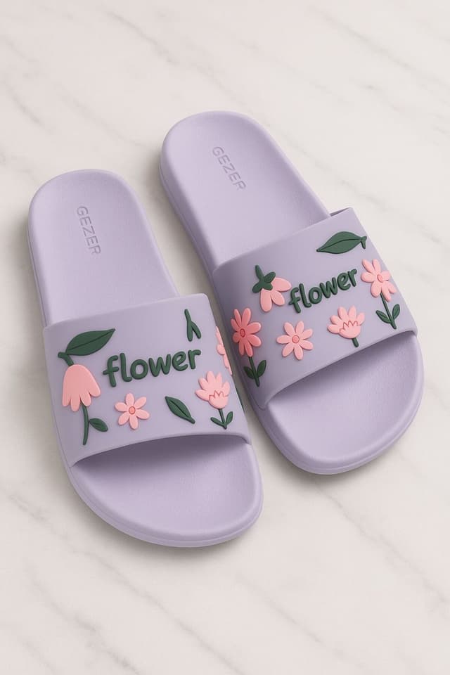 دمپایی استخری زنانه Gezer طرح گلدار بنفش مدل Mor Flower دمپایی استخری زنانه Gezer طرح گلدار بنفش مدل Mor Flower